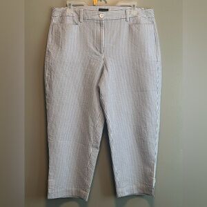 Talbots 100% Cotton Blue/White Striped Cropped Pants Size Large